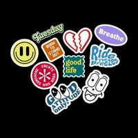 Sticker set Cute vector template decorated with cartoon image and aesthetic quotes graphic design