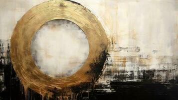 Generative AI, Black, golden and ivory white colors, circle shapes vintage painting background. Grunge old oil impasto painted wall texture photo