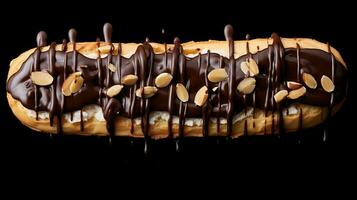 Generative AI, Assortment of eclairs, top view, sweet food. Traditional french dessert photo