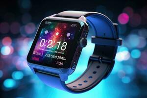 Digital smart watch on abstract background. Generative AI photo