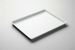 Blank empty plastic or paper tray mockup on grey background, AI Generative photo