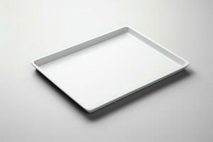 Blank empty plastic or paper tray mockup on grey background, AI Generative photo