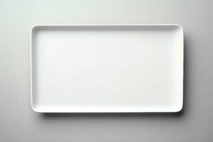 Blank empty plastic or paper tray mockup on grey background, AI Generative photo