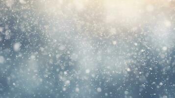 Abstract snow falling on blurred winter landscape background, for design and template, AI Generated photo