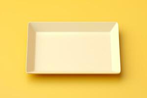 Blank empty plastic or paper tray mockup on yellow background,AI Generated photo