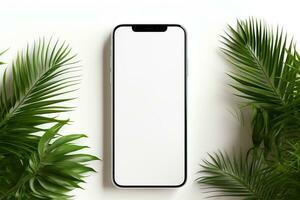 Blank screen mobile phone with mockup copy space, aesthetic social media template, AI Generated photo