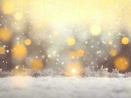 Abstract snow falling on blurred winter landscape background, for design and template, AI Generated photo