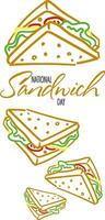 Vector graphics of national Sandwich Day are good for celebrating national sandwich Day. Flat linear design. Design of leaflets, postcards, flyers. Flat illustration with text. November 3. Simple