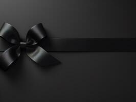 Black ribbon for gift box present on black background, black friday concept, AI Generated photo