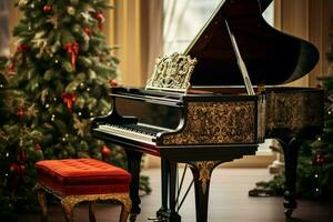 piano con Navidad decoración con abierto tablero. generar ai foto