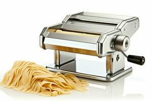 Metal pasta maker machine with food dough. Generate Ai photo