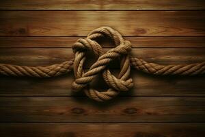 Marine knot on wooden background. Generate AI photo