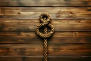 Marine knot on wooden floor background. Generate AI photo