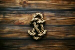 Marine knot on wooden ship background. Generate AI photo