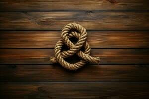 Marine knot rope on wooden background. Generate AI photo