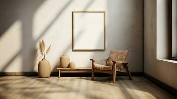 generativo ai, póster marco Bosquejo en beige y marrón vivo habitación interior, wabi sabi minimalismo estilo foto