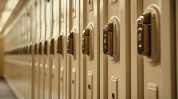 Generative AI, Row of high school lockers in the hallway, locker room photo