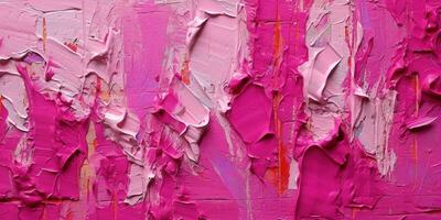 Generative AI, Closeup of impasto abstract rough viva magenta color art painting texture photo