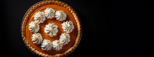 Generative AI, Homemade american traditional pumpkin pie, top view photo