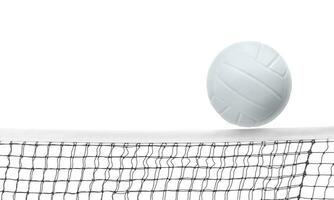Volleyball on the net isolated on white background photo