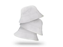 Three white bucket hats isolated on white background. photo