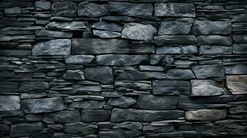 Close-Up of natural stone texture flat wall background, Rough grey stonework backdrop. Generative ai. photo