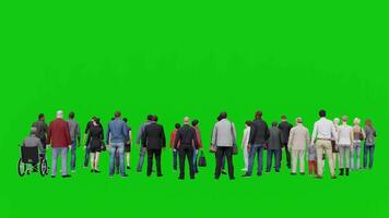 conception éléments 3d diverse foule est permanent dans arrière vue sur vert écran video