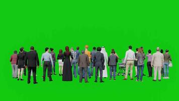 3D Group of People Standing and Waiting in Rear View on Green Screen video