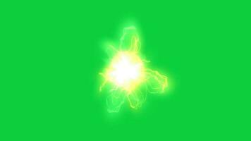 Orange color electric energy thunder power bright glowing spark animation isolated on green screen background video