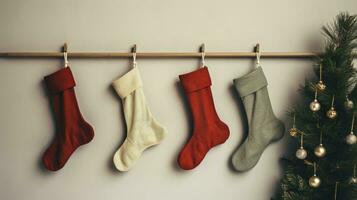 photo of Stockings Christmas lights, AI Generated.