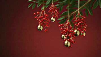 of Mistletoe Christmas bells, AI Generated. photo