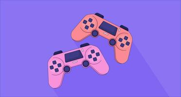 Controller joystick lofi wallpaper. Retro game consoles 2D objects cartoon flat illustration. Playing videogame together. Two players gamepads chill vector art, lo fi aesthetic colorful background