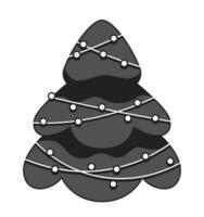 decoraciones Navidad árbol negro y blanco 2d dibujos animados objeto. guirnalda cuerda Navidad abeto árbol aislado vector contorno artículo. adornado hojas perennes invierno festivo pino monocromo plano Mancha ilustración