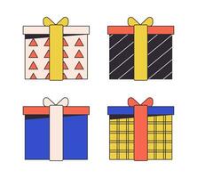 Present boxes flat line color isolated vector object. Gifts. Prize for winners. Editable clip art image on white background. Simple outline cartoon spot illustration for web design