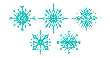 azul copos de nieve conjunto para tu diseño. interesante geométrico elementos. Navidad árbol juguetes en blanco antecedentes. Navidad antecedentes. plano vector ilustración.