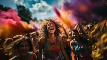 personas tomar parte en el color correr en Milán. color correr es un anual evento ese toma sitio en Milán. foto