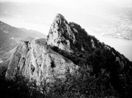 Majestic Beauty Black and White Photo of Dent du Chat Mountain in Savoie