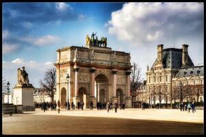 soleado día a el lumbrera carrusel en París foto