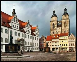 Historic Charm of Wittenberg Market Square Architecture in Saxe Anhalt, Germany. photo