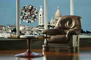 Luxurious 3D Interior Salon with Sculpture and View of Sacre Cur, Paris photo