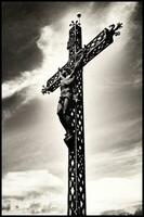 Dramatic Outdoor Crucifix in Black and White photo