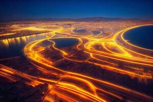 Enchanting Night Lights Aerial View of AI Generated Metropolis photo