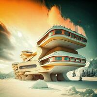 Futuristic Ski Resort Buildings   generative ai photo