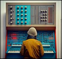 AI Generated Image Person Playing Vintage Synthesizer photo