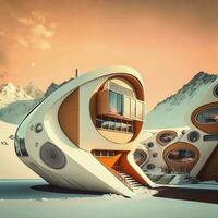 Futuristic Ski Resort Buildings   generative ai photo