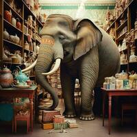 Tranquil Elephant in a China Shop   generative ai photo