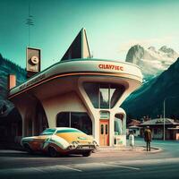 Retro Futuristic Cityscape 70s Style AI Generated Architectural Masterpiece photo