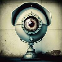 Retrofuturistic CCTV Eye   AI Generated photo