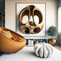 Futuristic Gyroid Sculpture in Retro Poch Living Room   generative ai photo