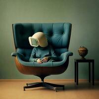 surrealista magritte inspirado ai generado imagen persona en Sillón foto